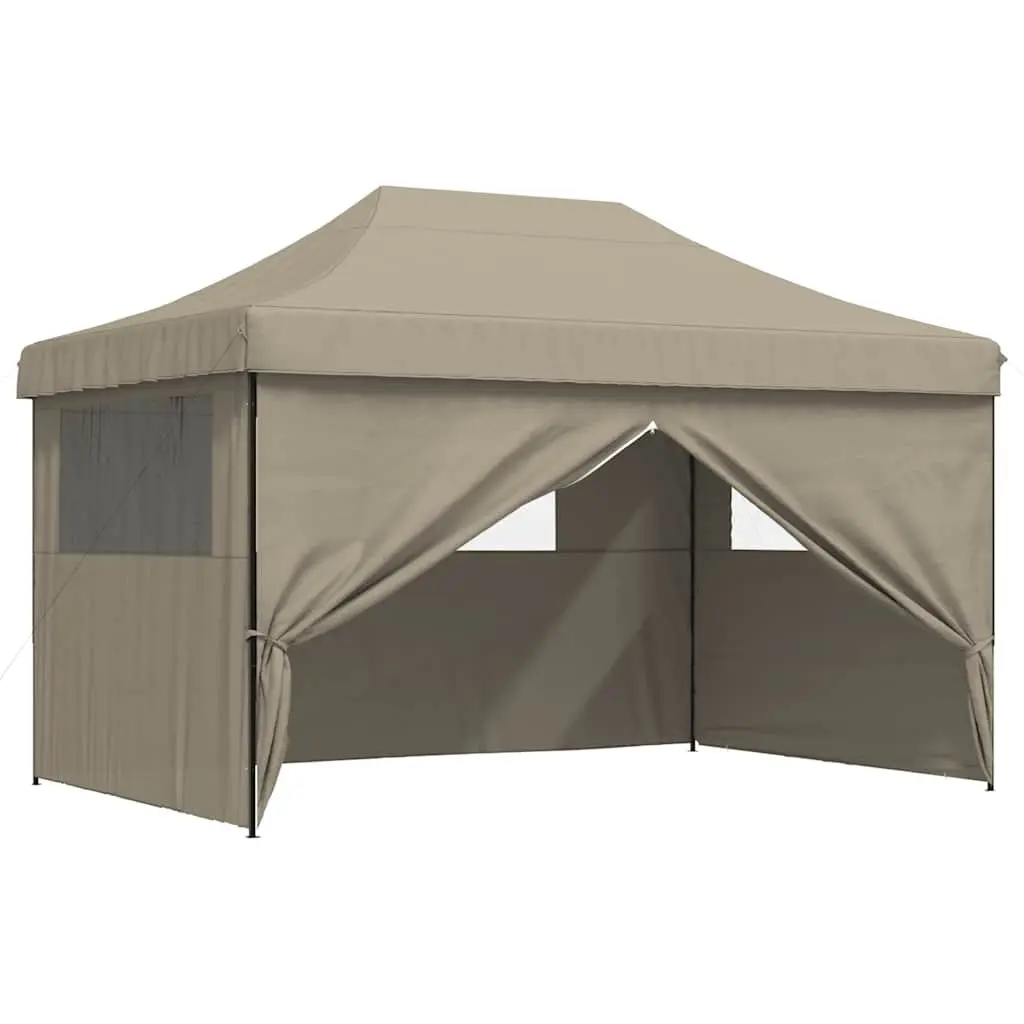 Foldable Pop-Up Party Tent Outdoor Event Gazebo 4 Sidewalls Clear Windows Taupe