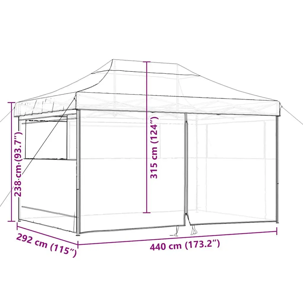 Foldable Pop-Up Party Tent Outdoor Event Gazebo 4 Sidewalls Clear Windows Taupe