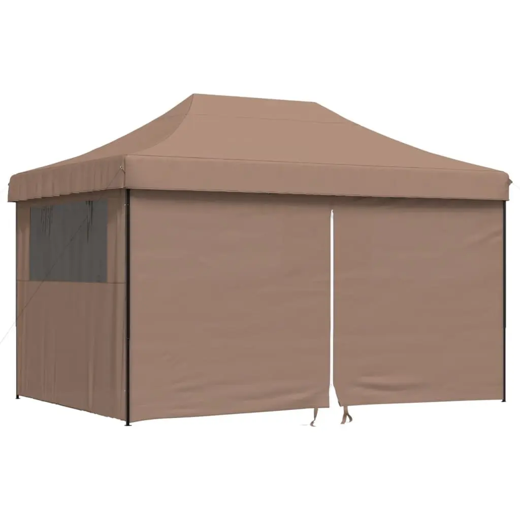 Foldable Pop-Up Party Tent Outdoor Events 4 Sidewalls Clear Windows Zipped Door Brown