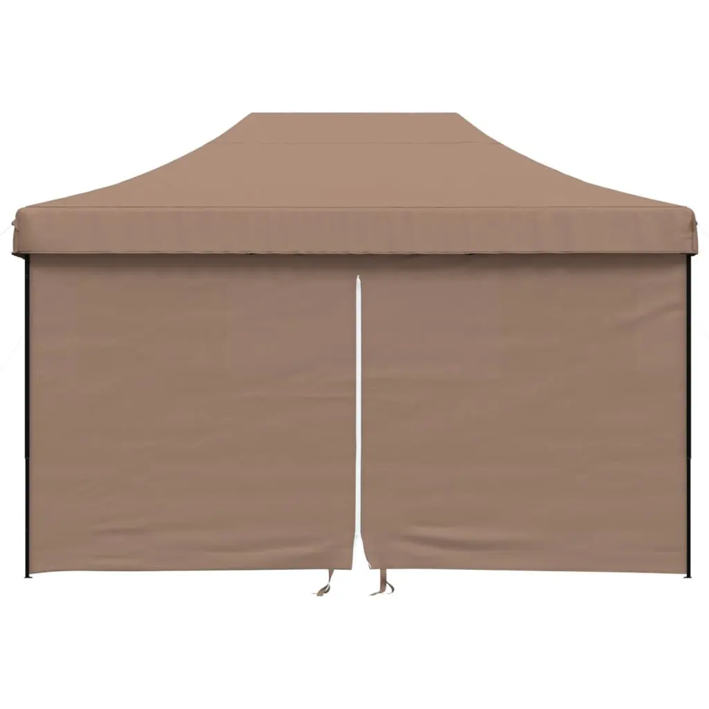 Foldable Pop-Up Party Tent Outdoor Events 4 Sidewalls Clear Windows Zipped Door Brown