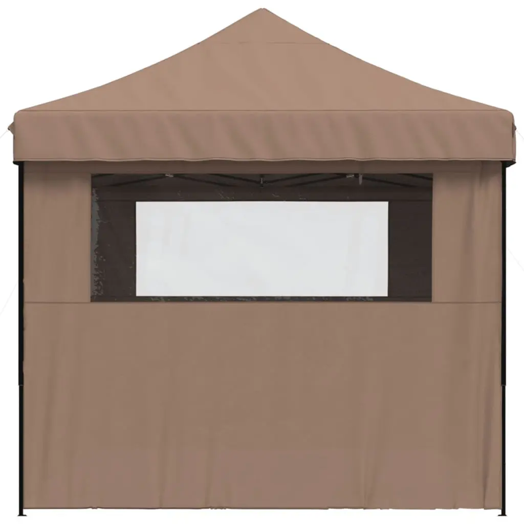 Foldable Pop-Up Party Tent Outdoor Events 4 Sidewalls Clear Windows Zipped Door Brown