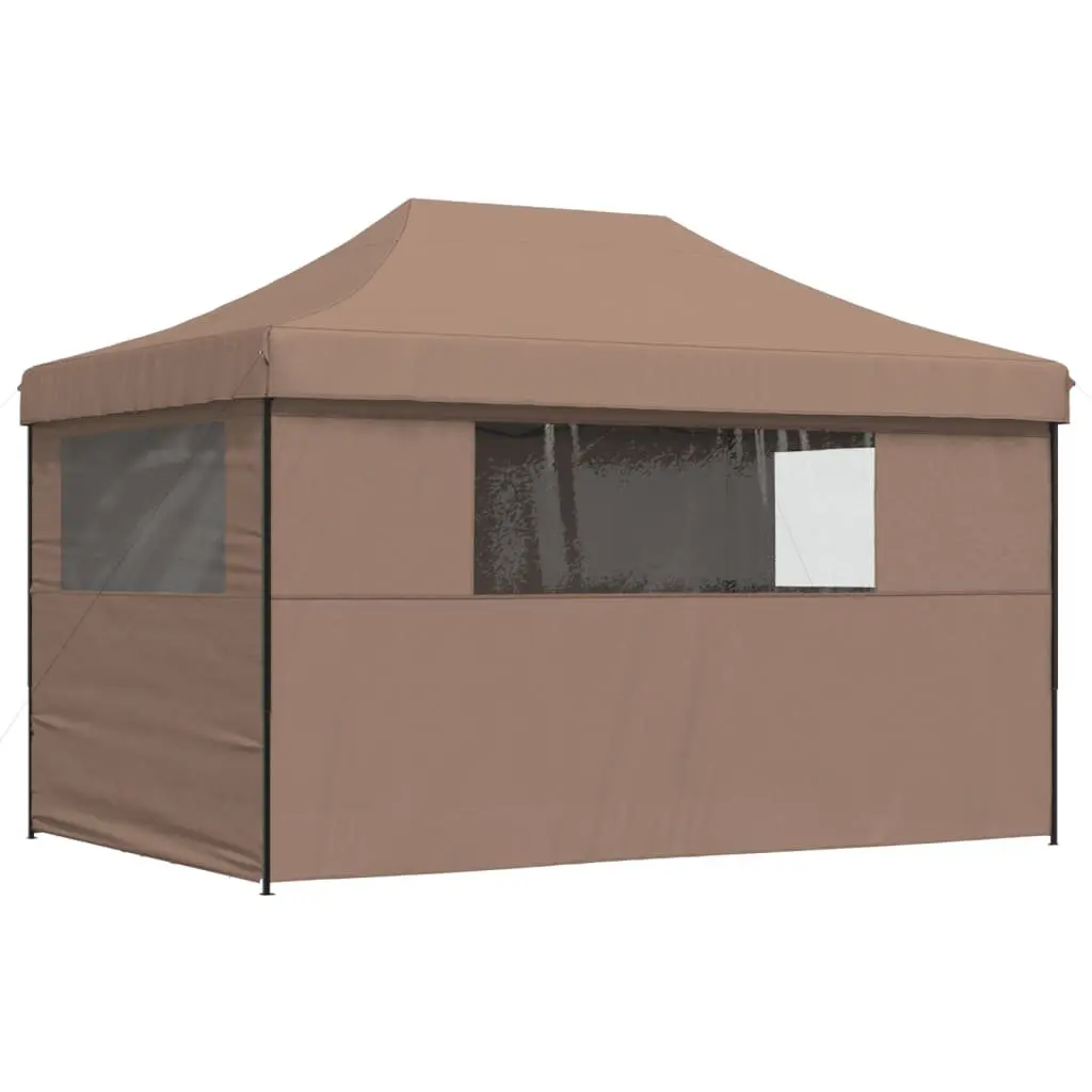 Foldable Pop-Up Party Tent Outdoor Events 4 Sidewalls Clear Windows Zipped Door Brown