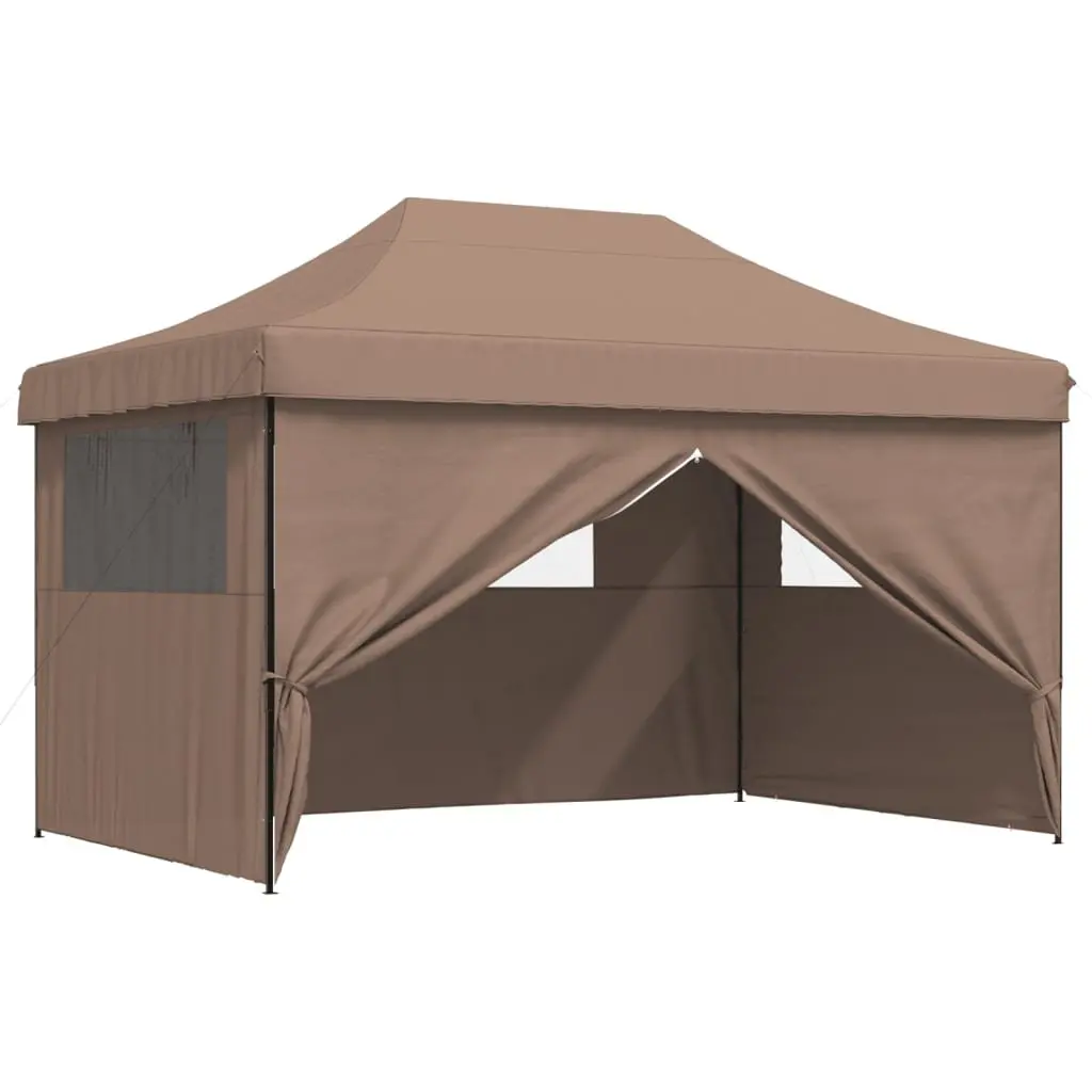 Foldable Pop-Up Party Tent Outdoor Events 4 Sidewalls Clear Windows Zipped Door Brown