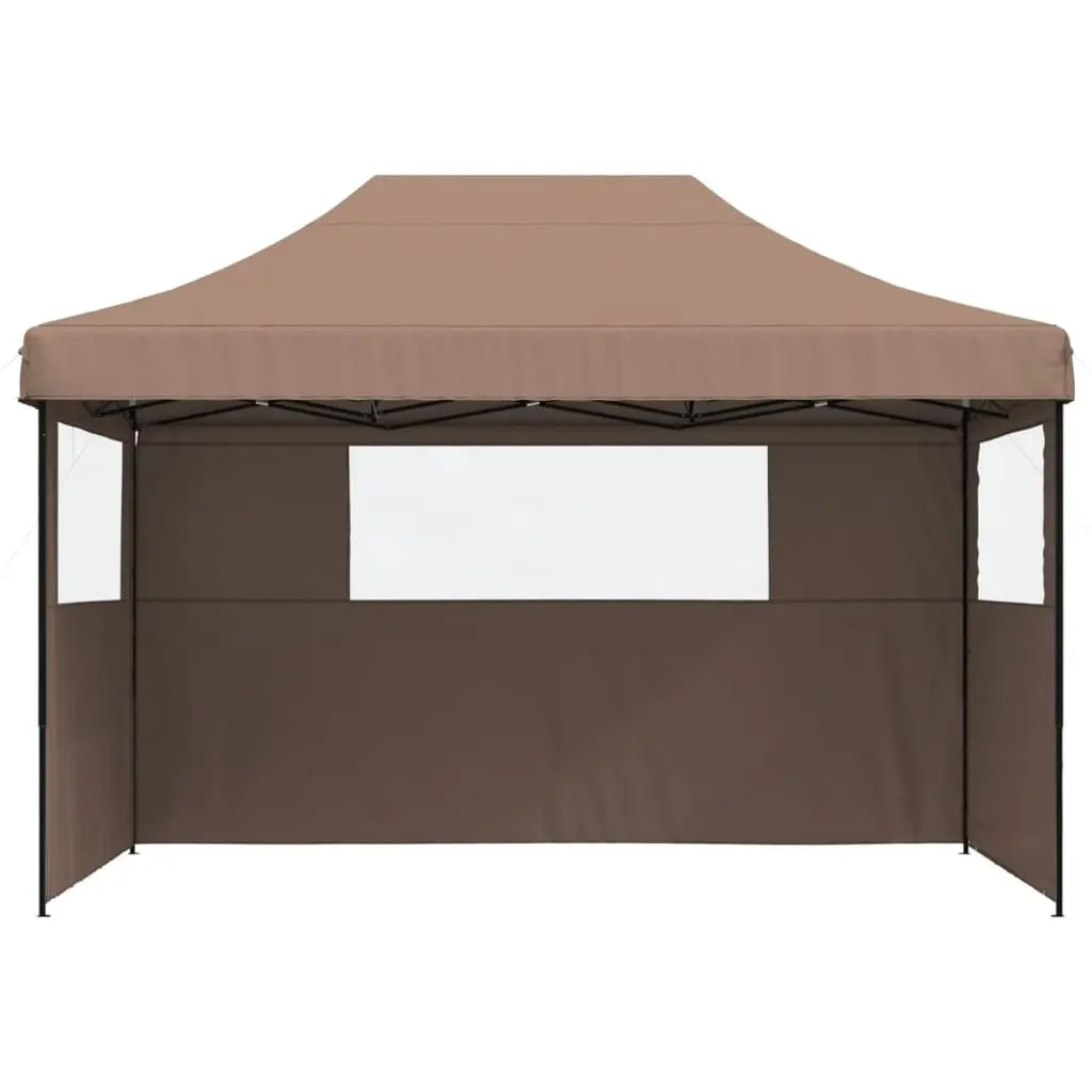 Foldable Pop-Up Party Tent Outdoor Gazebo 3 Sidewalls Brown Garden Canopy