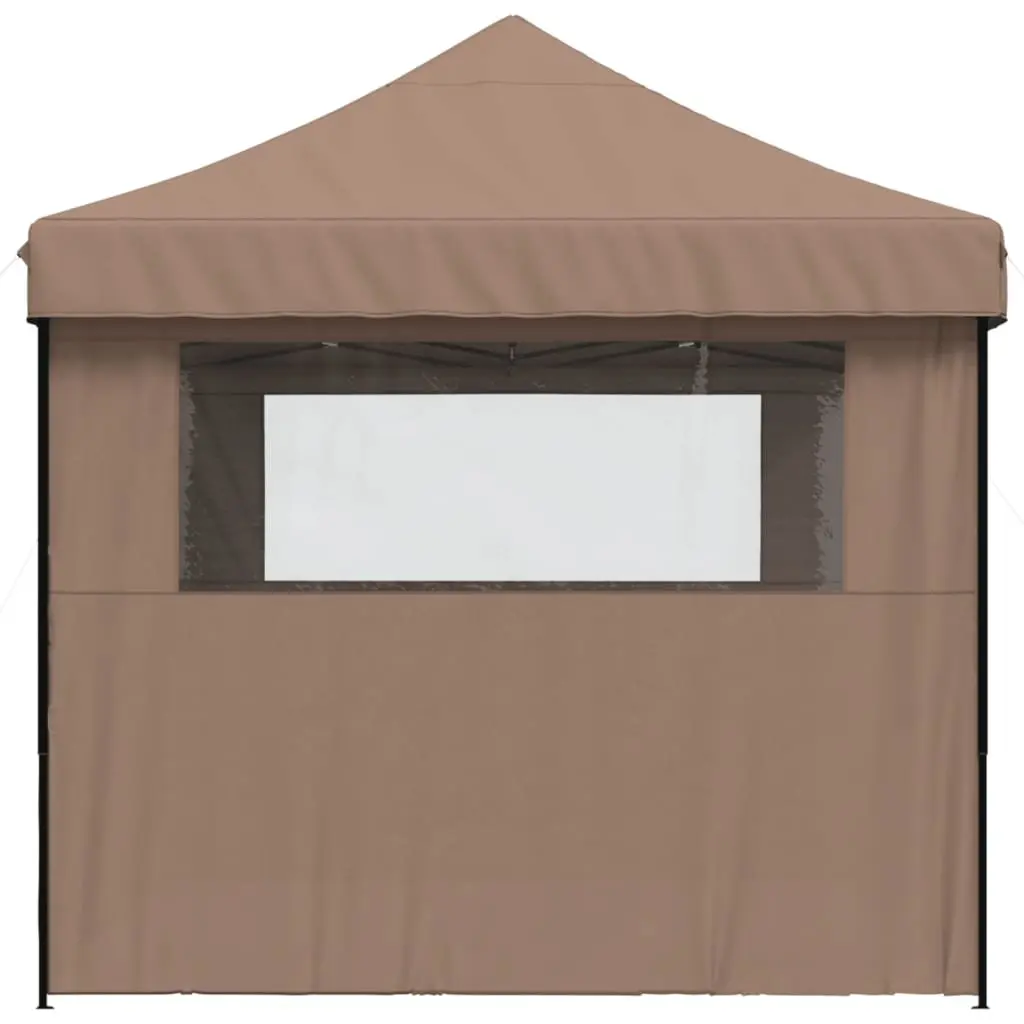 Foldable Pop-Up Party Tent Outdoor Gazebo 3 Sidewalls Brown Garden Canopy
