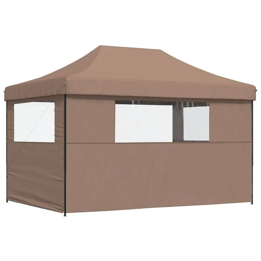 Foldable Pop-Up Party Tent Outdoor Gazebo 3 Sidewalls Brown Garden Canopy