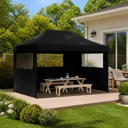 Reliable Pop-Up Party Tent with 3 Sidewalls in Black