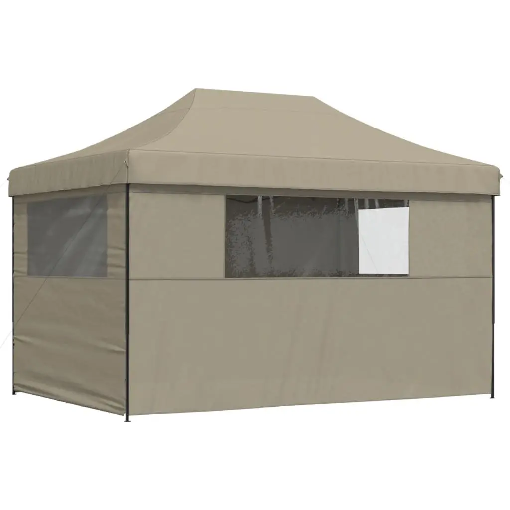 Foldable Pop-Up Party Tent Outdoor Gazebo Canopy 4 Sidewalls Taupe
