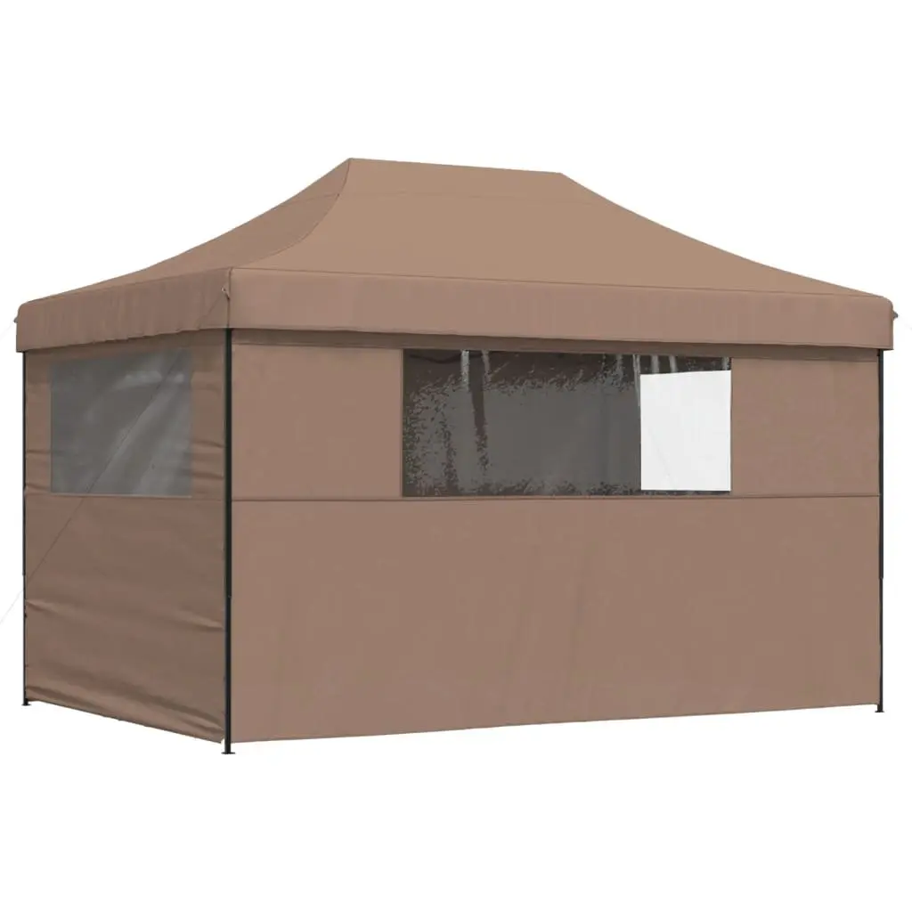 Pop-Up Party Tent Outdoor Gazebo 4 Sidewalls Brown