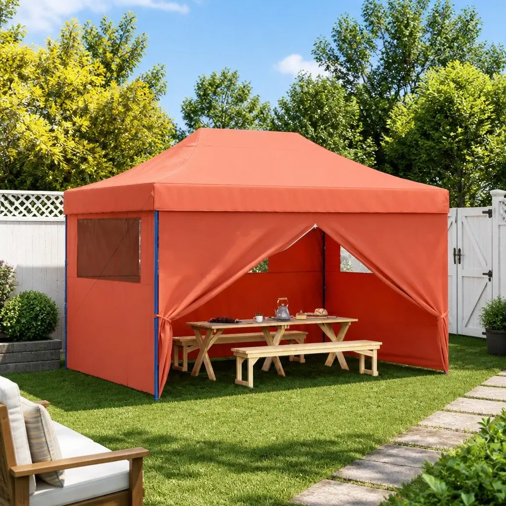 Foldable Pop-Up Party Tent Outdoor Event Gazebo Orange 4 Sidewalls