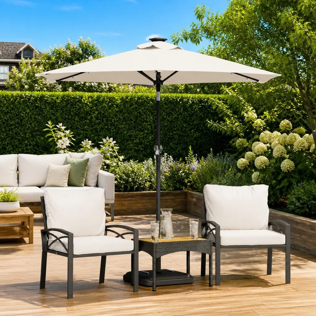 Garden Parasol Shade with LED Lights 225x225x212cm White