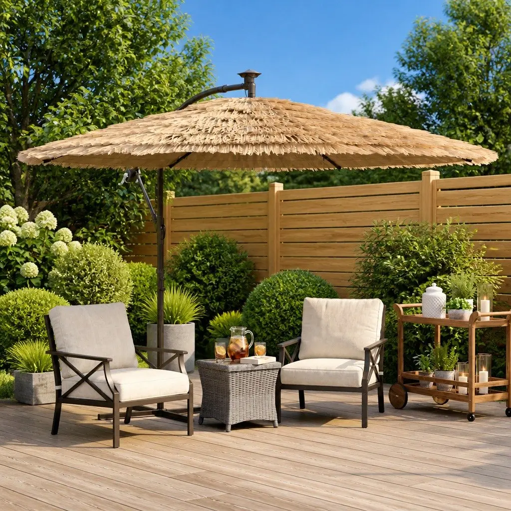 Garden Parasol LED Lights Outdoor Sunshade 246x246x230cm Brown