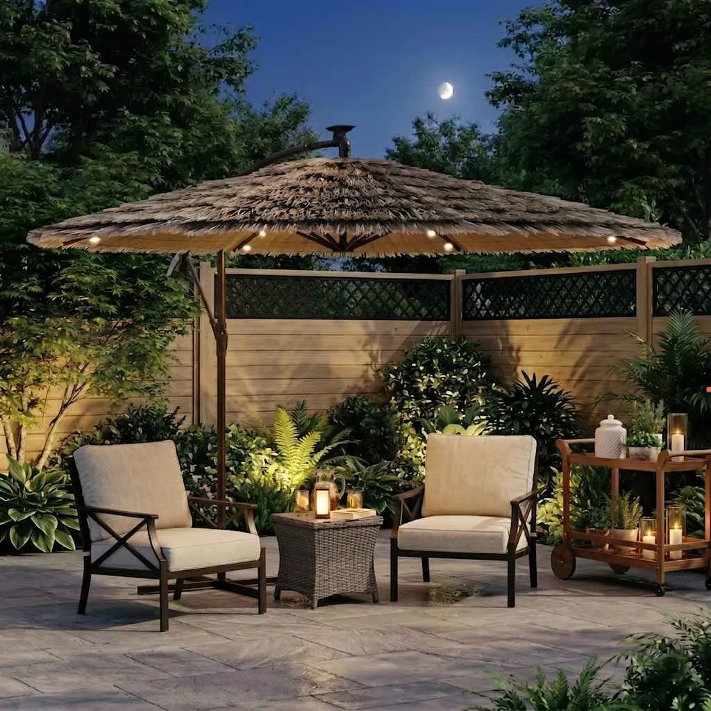 Garden Parasol LED Lights Outdoor Sunshade 246x246x230cm Brown