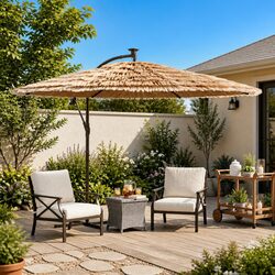 Brown Garden Parasol with LED Lights for Everyday Use