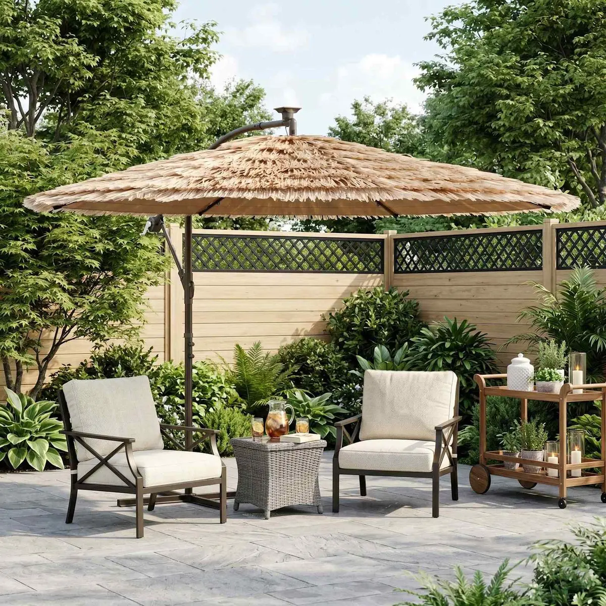 Garden Parasol Sun Shade with LED Lights 269x269 cm Brown