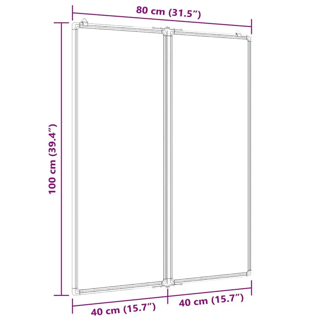 Magnetic Whiteboard Foldable Two Panel Display Board Home Office 80 x 100 cm