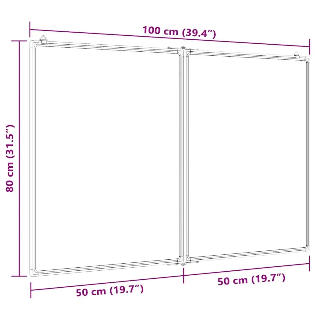 Magnetic Whiteboard Foldable Display Board 100x80cm Home Office Double Panel