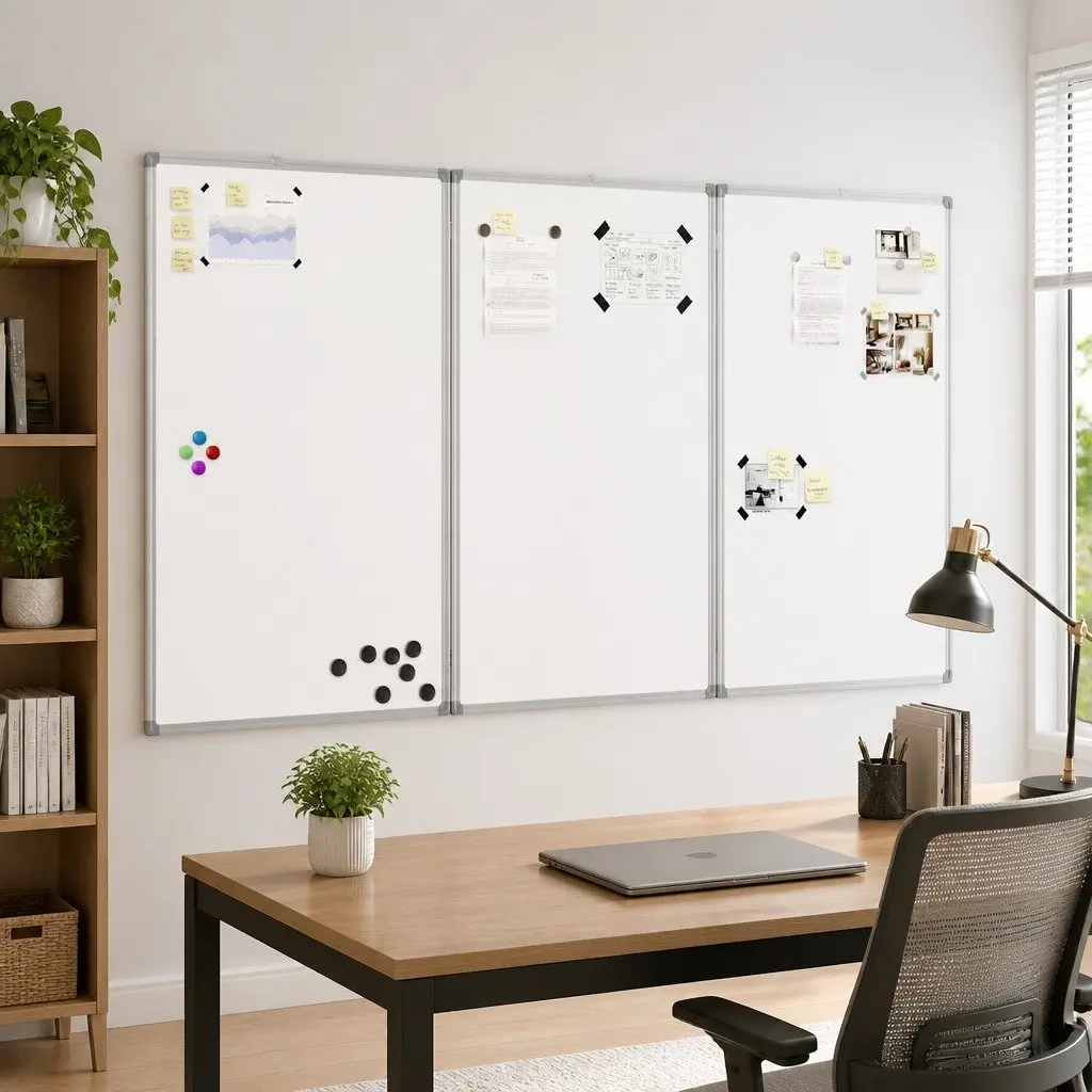 Foldable Magnetic Whiteboard Two Panels Office Home Display Board 150 x 100 cm