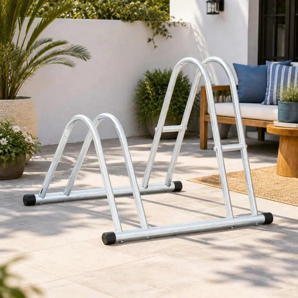 Bicycle Stand Floor Freestanding 2 Bikes Storage Rack Galvanised Steel Silver