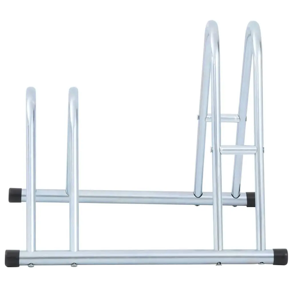 Bicycle Stand Floor Freestanding 2 Bikes Storage Rack Galvanised Steel Silver