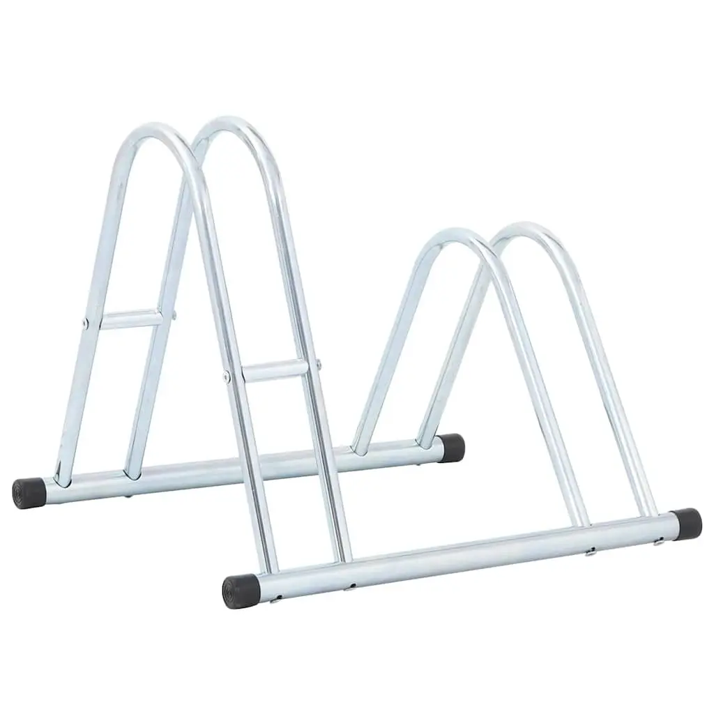 Bicycle Stand Floor Freestanding 2 Bikes Storage Rack Galvanised Steel Silver