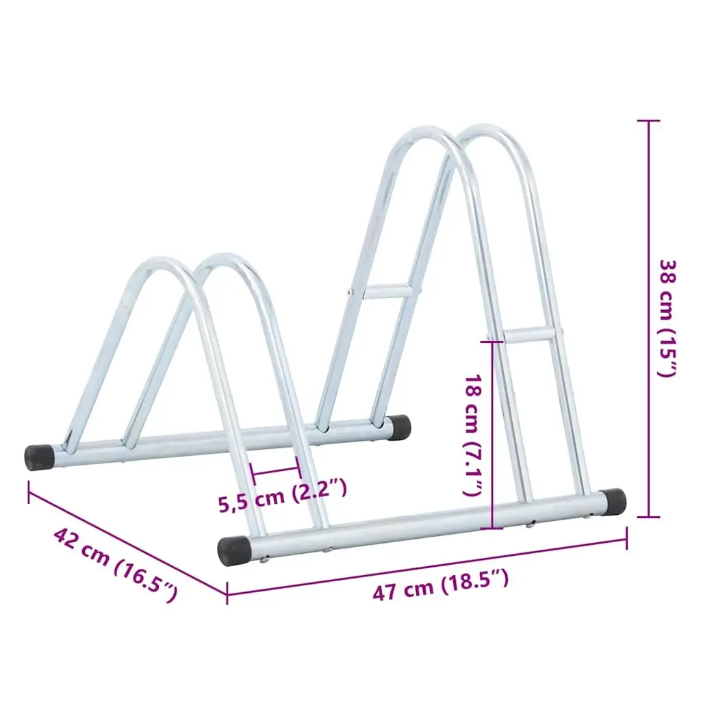 Bicycle Stand Floor Freestanding 2 Bikes Storage Rack Galvanised Steel Silver