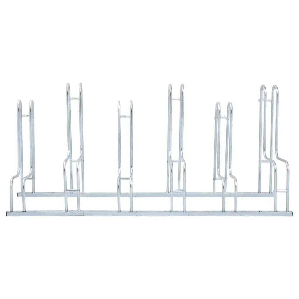 Bicycle Stand Freestanding Storage 6 Bikes Galvanised Steel Silver