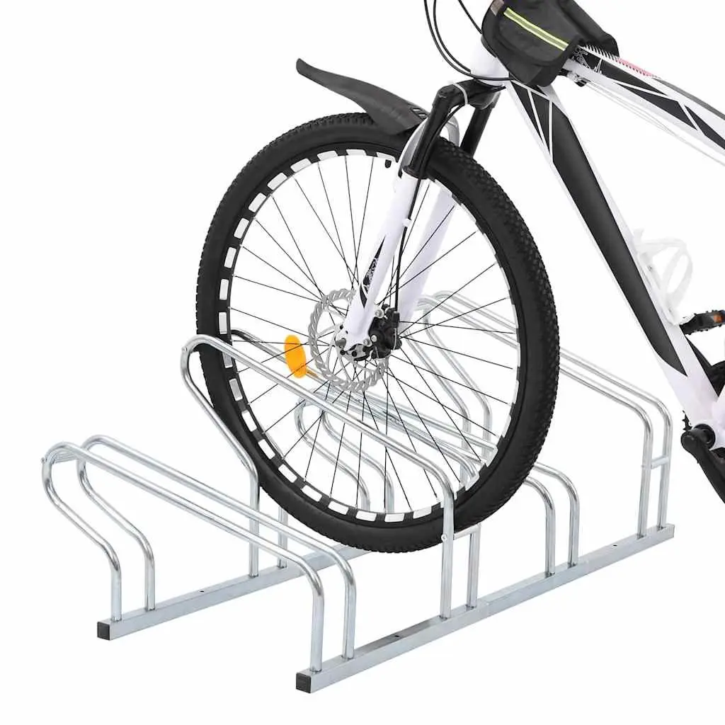 Bicycle Stand 4 Bikes Floor Freestanding Storage Rack Galvanised Steel Silver
