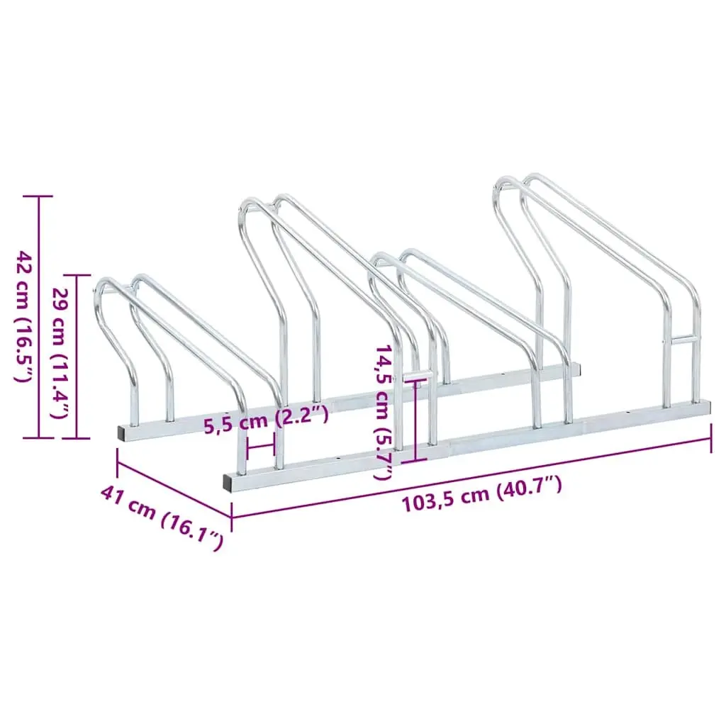 Bicycle Stand 4 Bikes Floor Freestanding Storage Rack Galvanised Steel Silver
