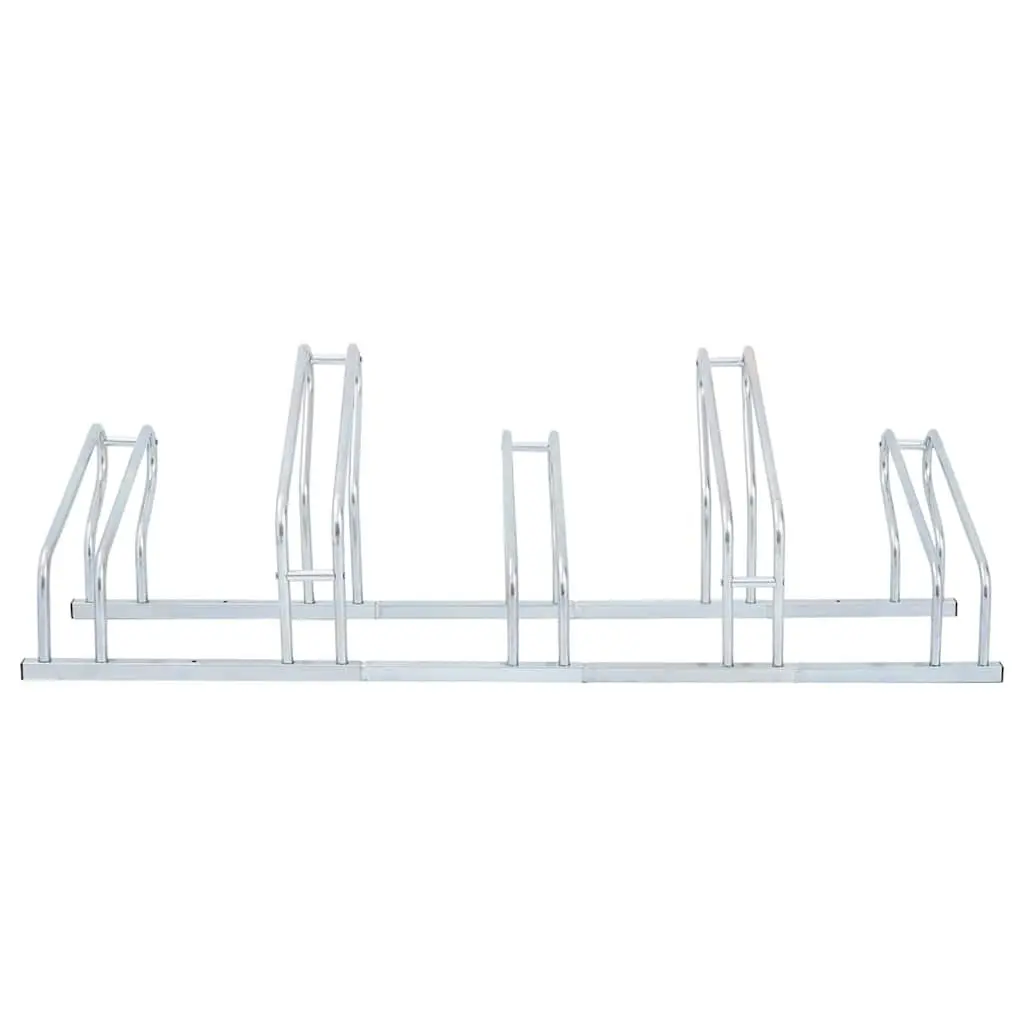 Bicycle Stand Freestanding Storage 5 Bikes Silver Galvanised Steel Rack