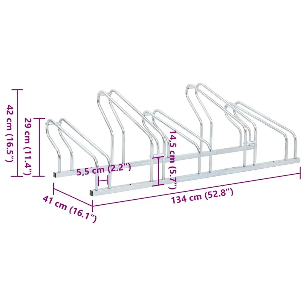Bicycle Stand Freestanding Storage 5 Bikes Silver Galvanised Steel Rack