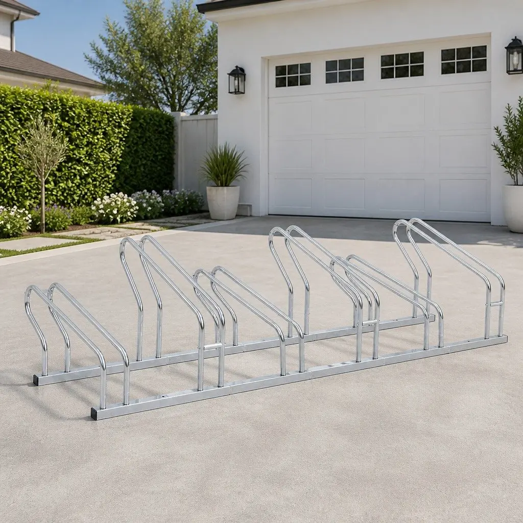 Bicycle Stand Floor Freestanding 6 Bikes Storage Rack Silver Galvanised Steel