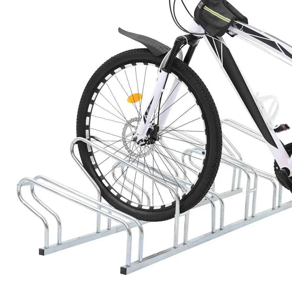 Bicycle Stand Freestanding Storage Rack 6 Bikes Silver Galvanised Steel