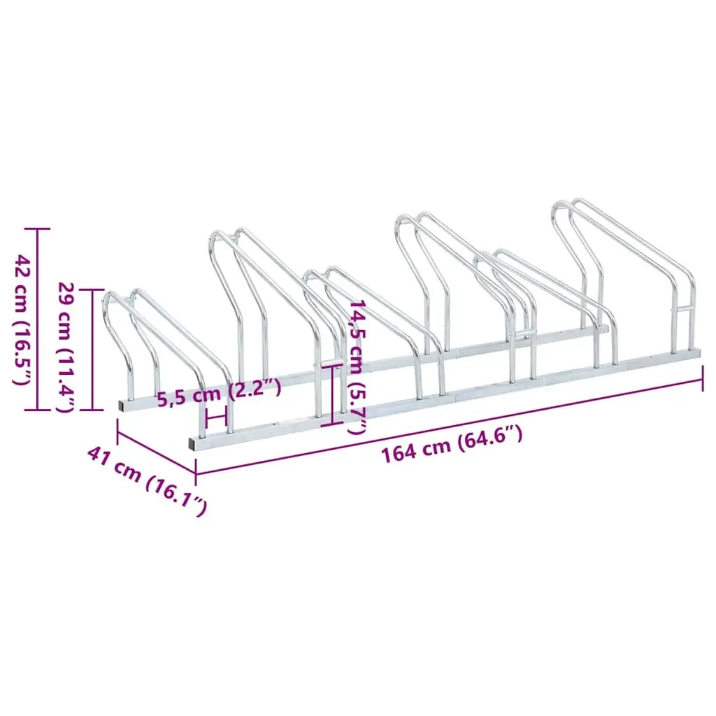 Bicycle Stand Freestanding Storage Rack 6 Bikes Silver Galvanised Steel