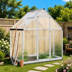 Greenhouse with Base Frame Silver 169x114x202 cm Aluminium Polycarbonate Garden