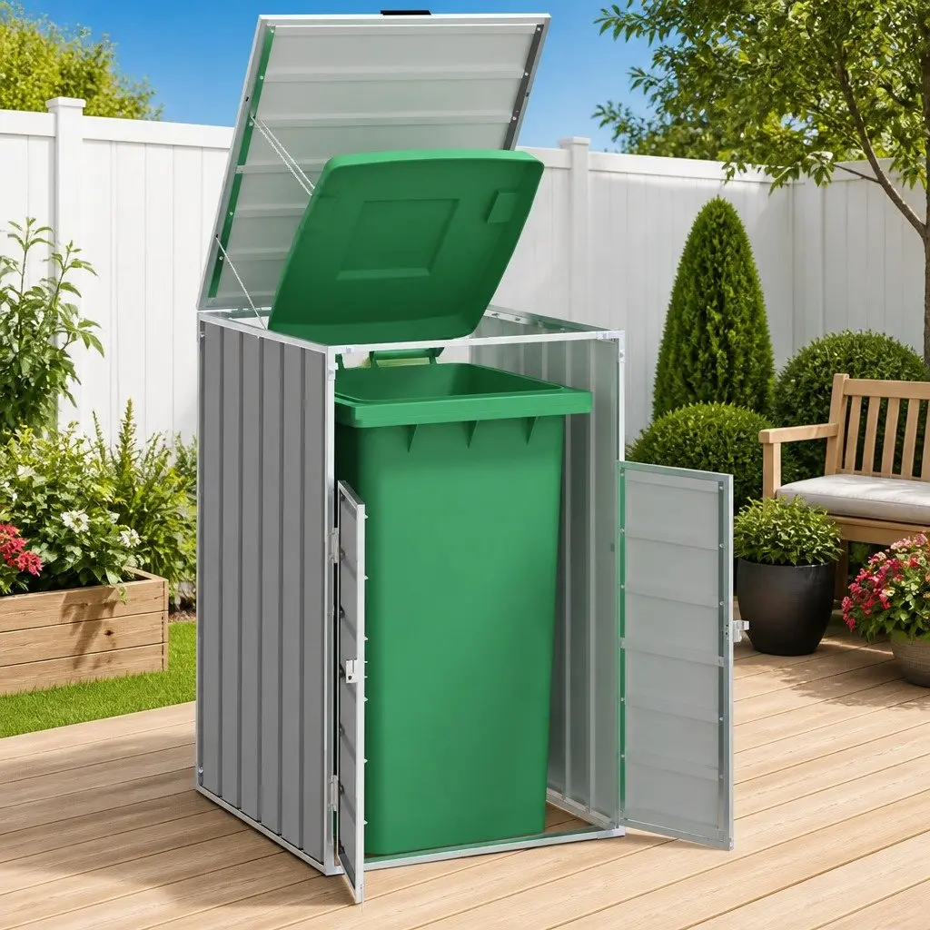 Wheelie Bin Storage Shed Grey 72x81x115cm Outdoor Garbage Container