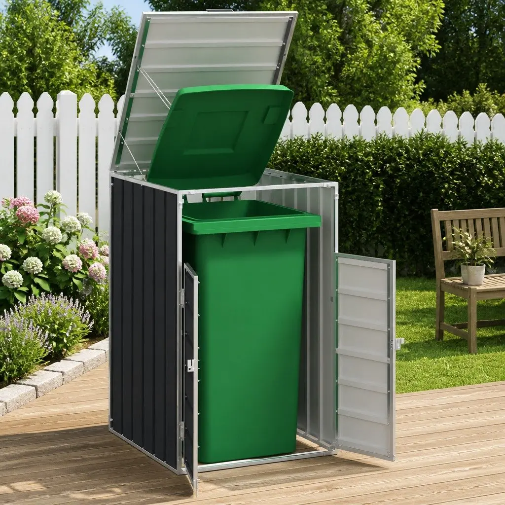Wheelie Bin Storage Single Bin Anthracite Garden Waste Container Enclosure Steel