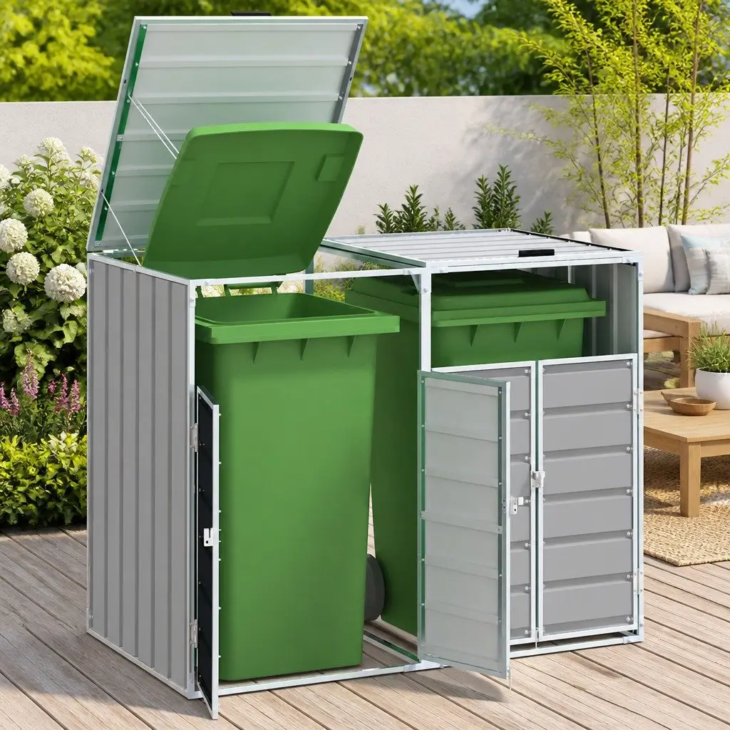 Steel Double Bin Storage for Outdoor Use