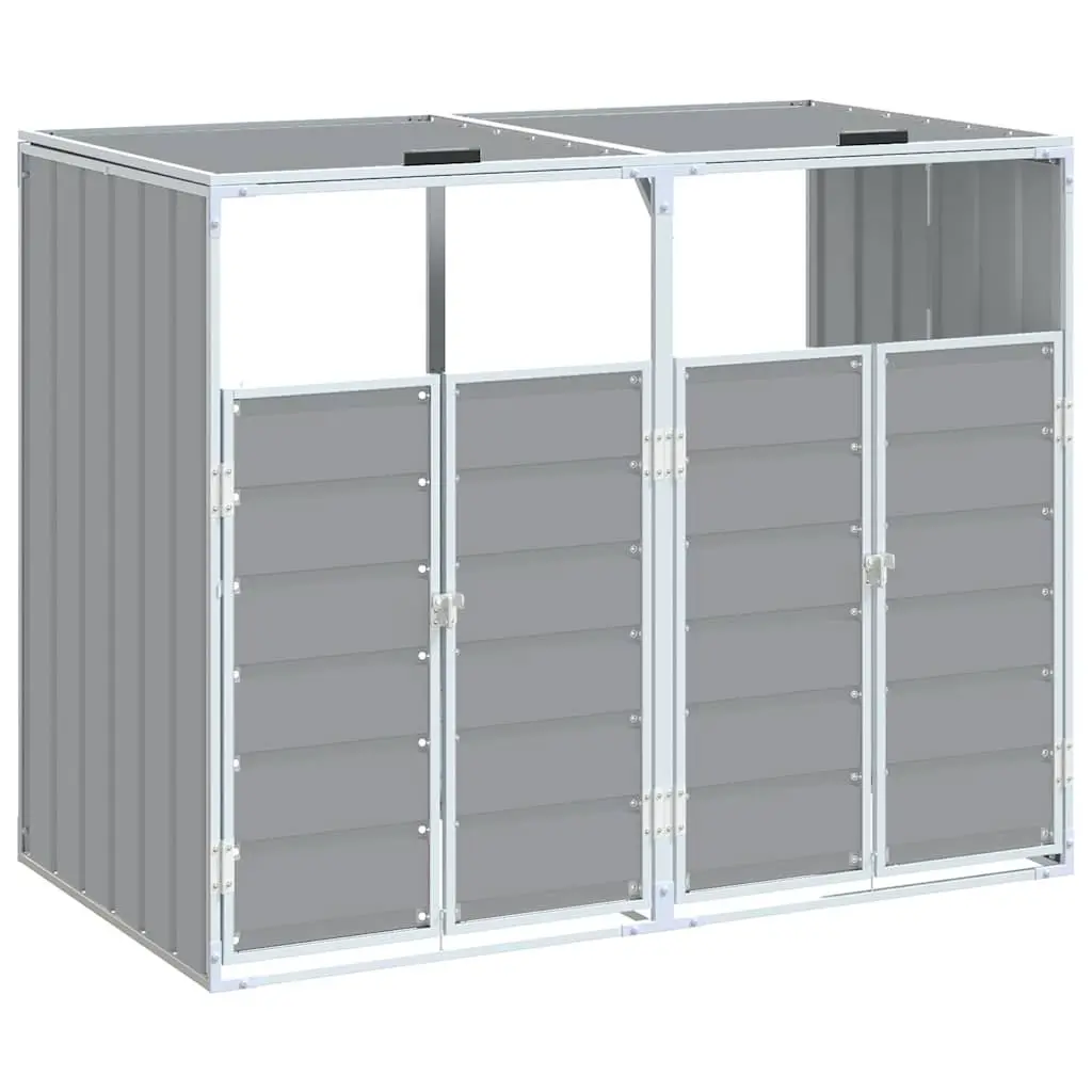 Garden Waste Container Double Bin Steel Storage Grey Enclosure