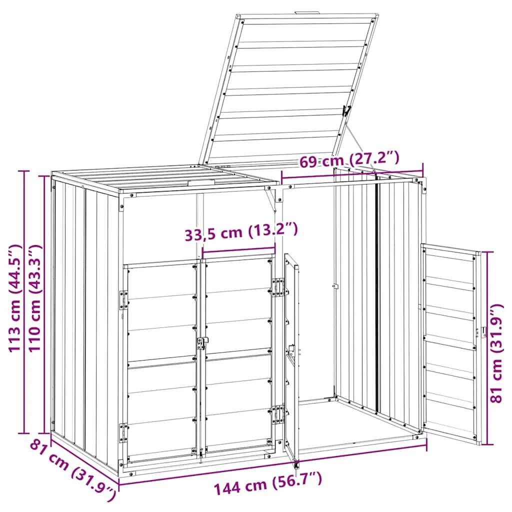 Garden Waste Container Double Bin Steel Storage Grey Enclosure
