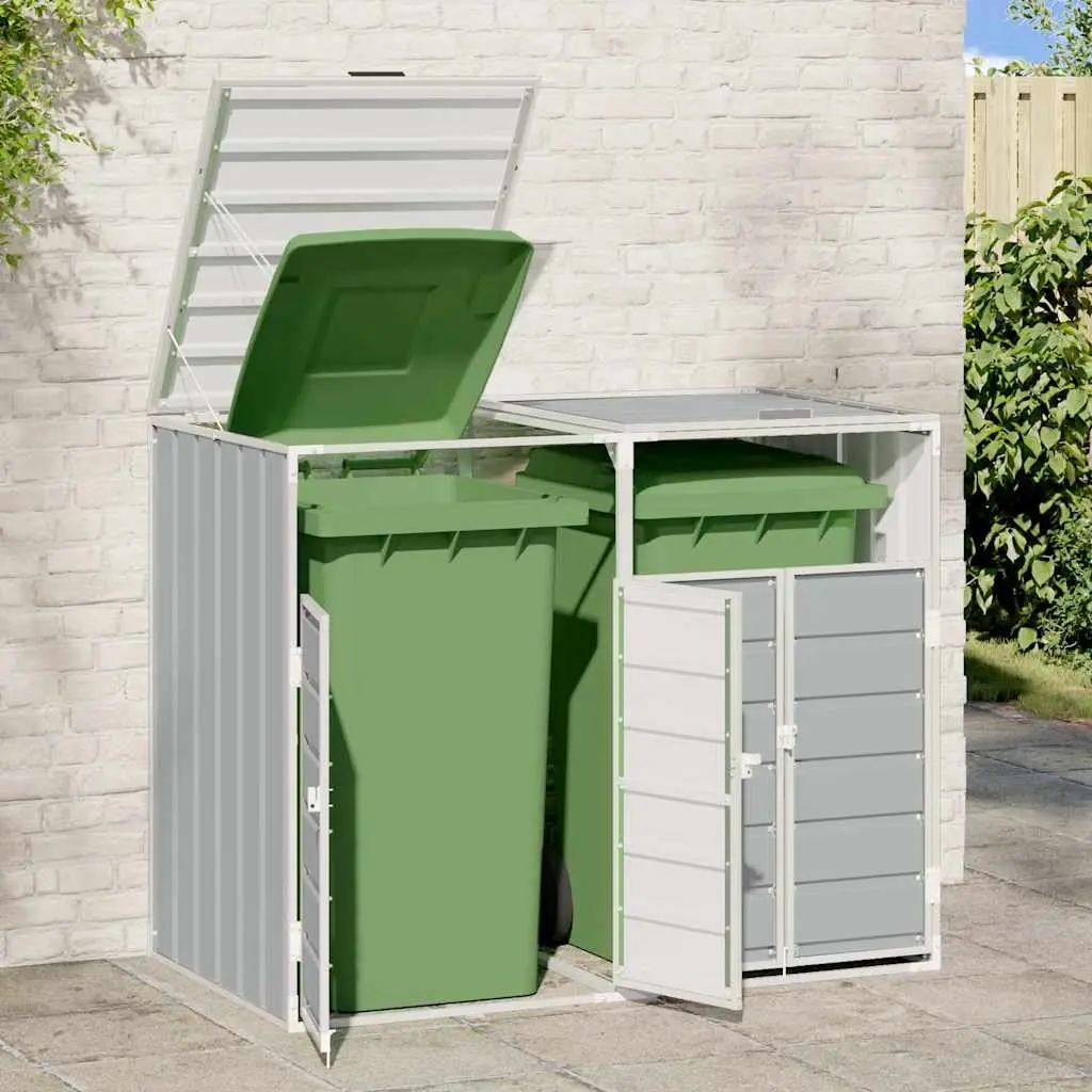 Garden Waste Container Double Bin Steel Storage Grey Enclosure