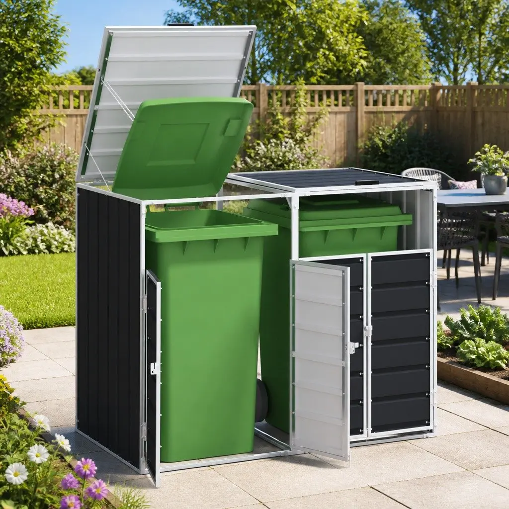 Wheelie Bin Storage Double Bins Garden Waste Container Enclosure Anthracite 144 x 81 x 113 cm