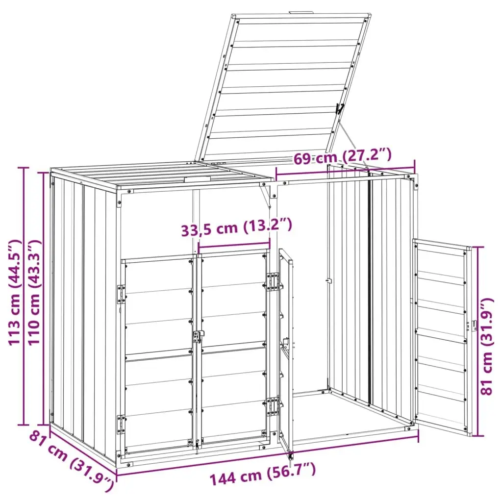 Wheelie Bin Storage Double Bins Garden Waste Container Enclosure Anthracite 144 x 81 x 113 cm