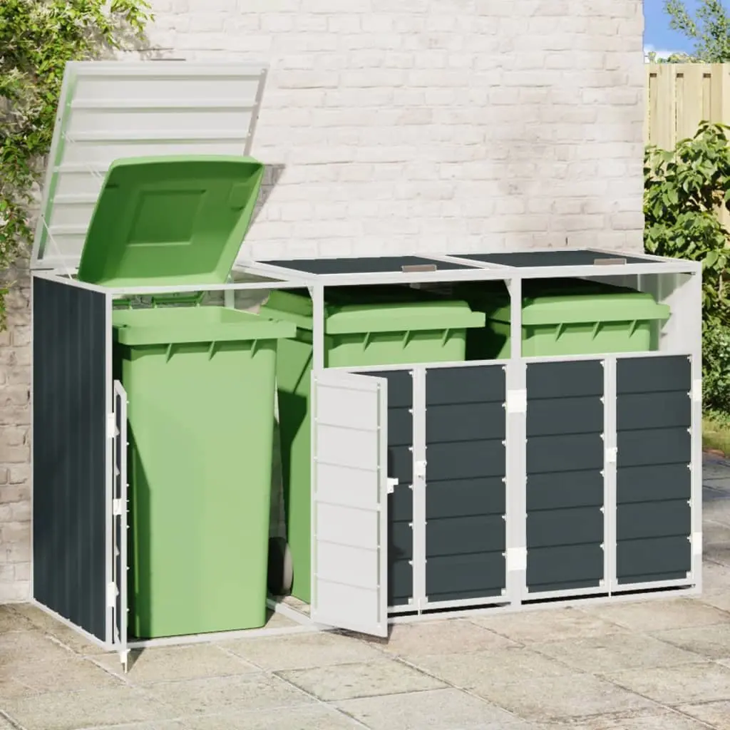 Wheelie Bin Storage Triple Bins Anthracite 216x81x115 cm Steel Garden
