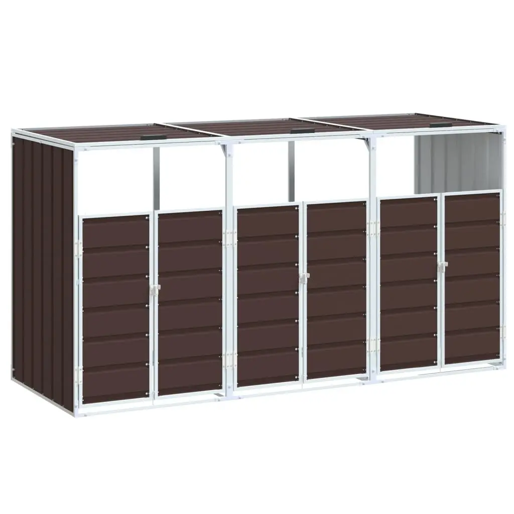 Wheelie Bin Storage Triple Bins Garden Waste Container 216x81x115 cm Brown