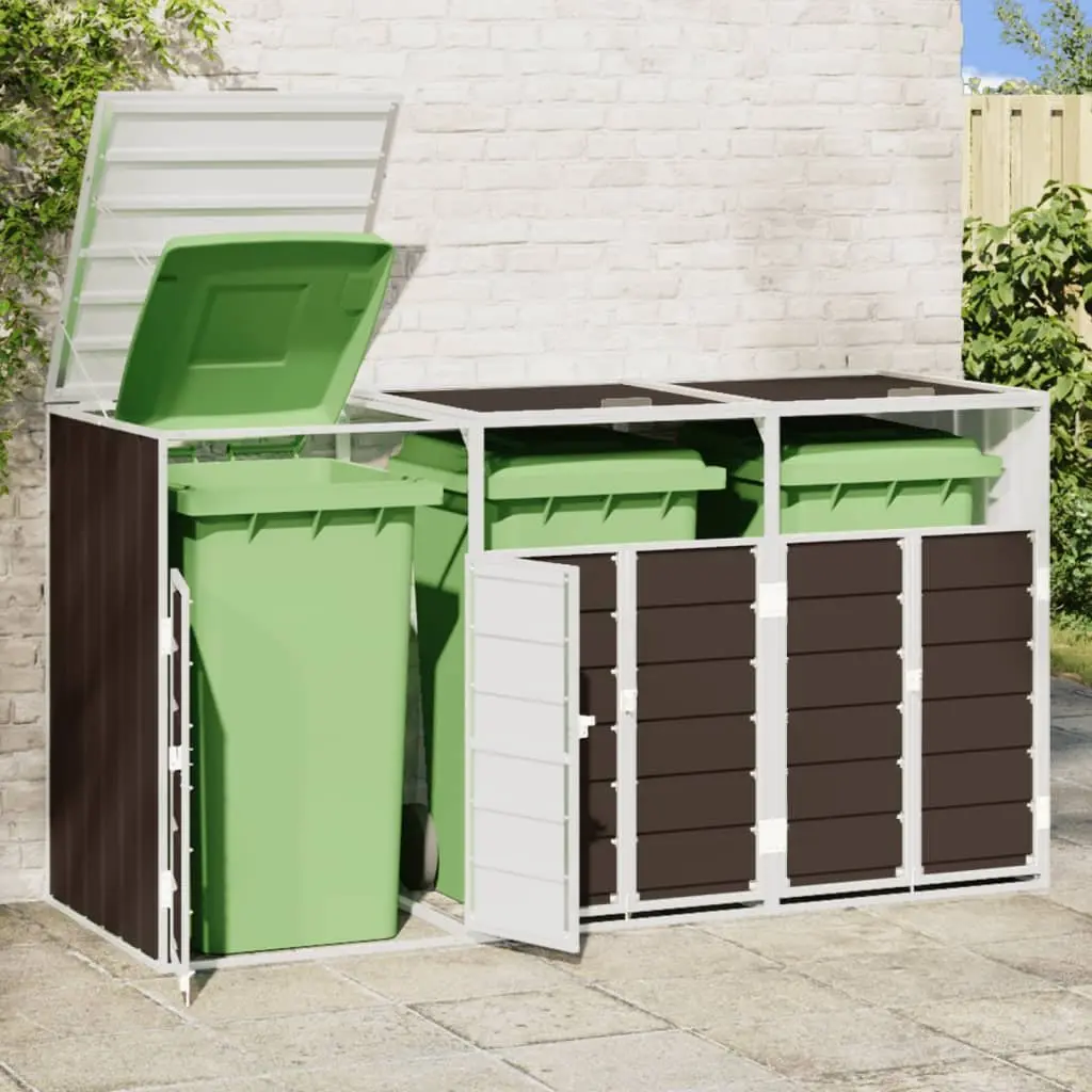Wheelie Bin Storage Triple Bins Garden Waste Container 216x81x115 cm Brown