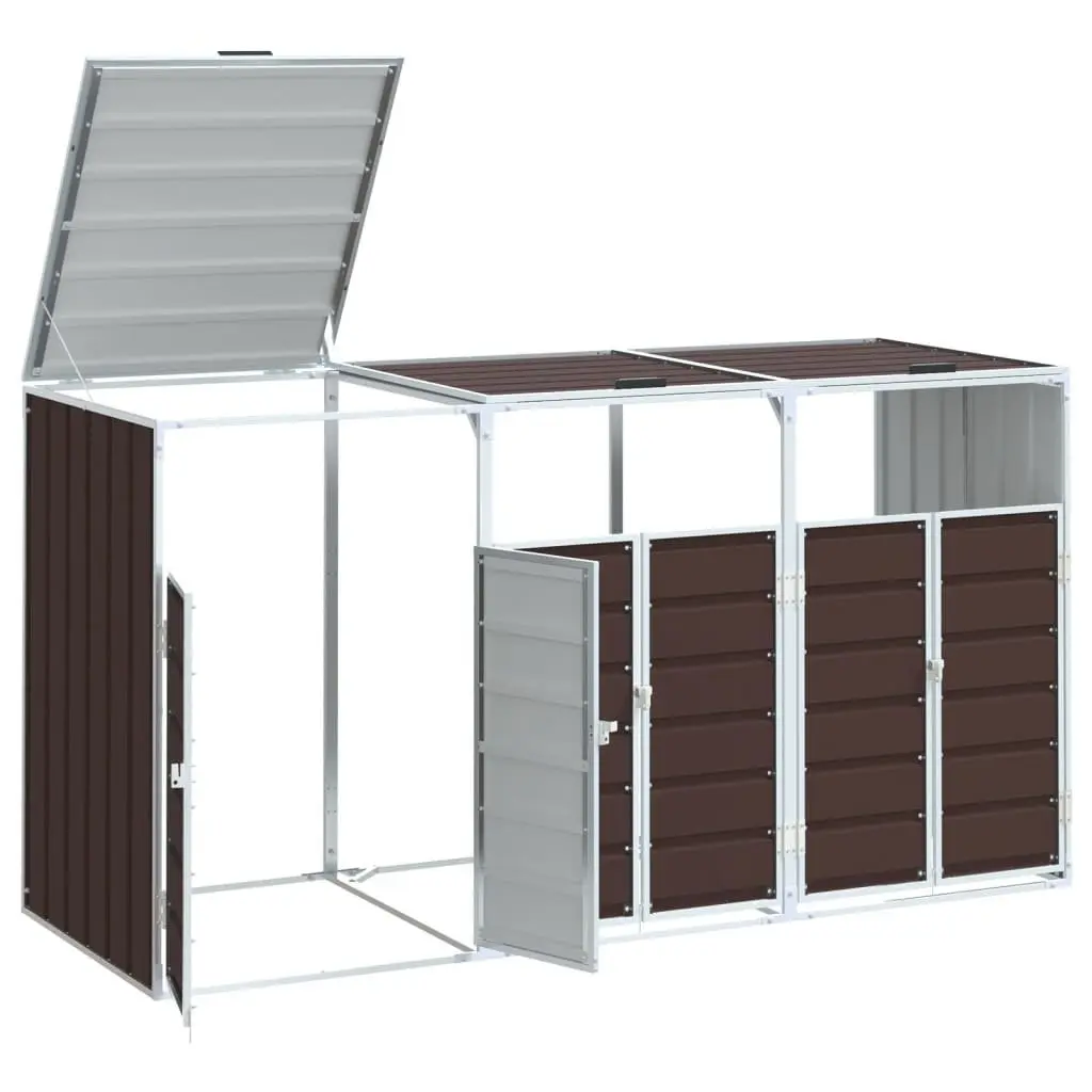 Wheelie Bin Storage Triple Bins Garden Waste Container 216x81x115 cm Brown