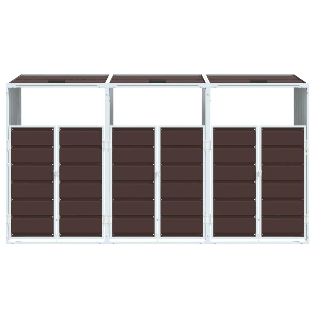 Wheelie Bin Storage Triple Bins Garden Waste Container 216x81x115 cm Brown