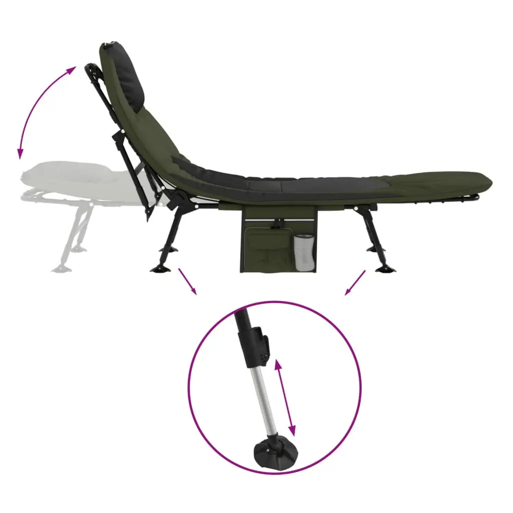 Fishing Bed Lounger Outdoor Adjustable Backrest Green Foldable with Mud Legs