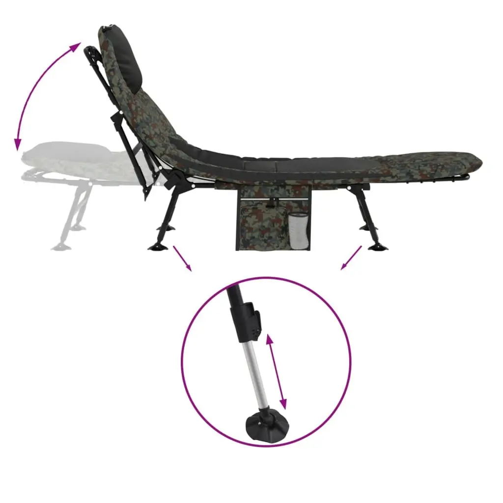 Foldable Fishing Bed Adjustable Mud Legs Camping Outdoor Furniture Camouflage